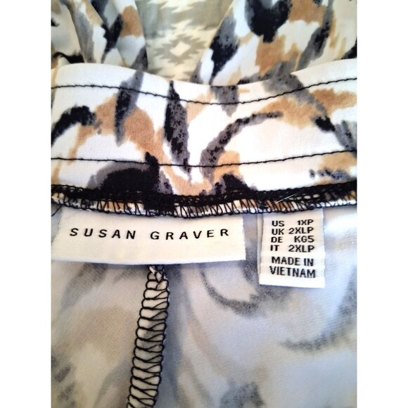 Susan Graver womens Stretch Pull-On Capri Pants Size 1XP Tan Black Floral - Picture 4 of 4